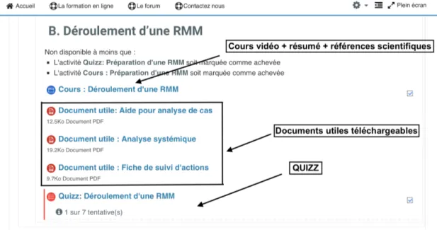 Figure 3 : Présentation de la stratégie pédagogique de la partie « II. B. Déroulement  d’une RMM » du E-Learning