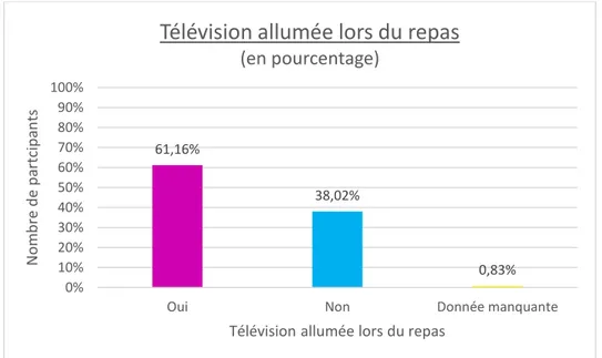 Figure 16 : Présence de la télévision allumée lors du repas 