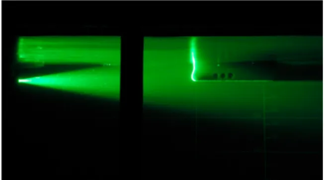 Fig. 6. Drawing of the experimental set-up, top and side view showing the light sheet generation system location.