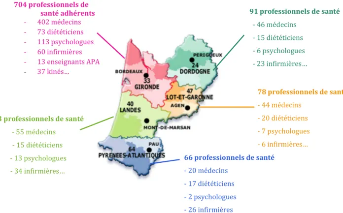 Figure 9: Répartition géographique des professionnels du RéPPOP Aquitaine  (situation au 30/09/2013, RéPPOP Aquitaine) 