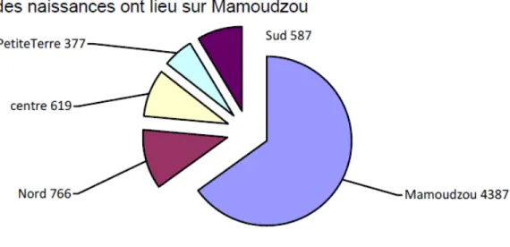 Figure 7.Répartition des naissances sur l'île en 2012. Source : rapport DIM du CHM en 2012