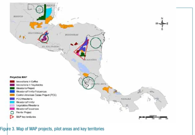 Figure 3. Map of MAP projects, pilot areas and key territories