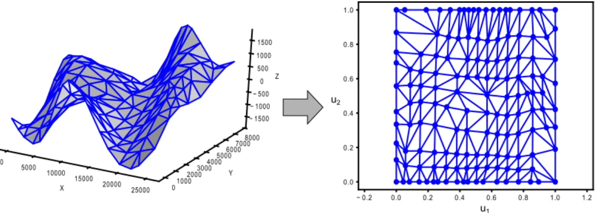 Figure 1: Mapping of the triangulated surface on the parametric domain.