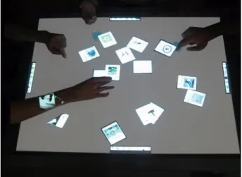 Figure  1.  Our  interactive  tabletop  system  (Circle  twelve  DiamondTouch)  for  brainstorming  (4  participants allowed)
