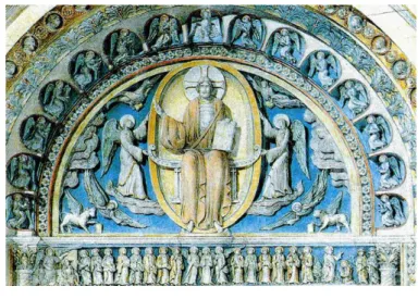 Fig. 1 – Le grand portail de Cluny III, reconstitution d’Helen Kleinschmidt (photo J.-C. Couval).
