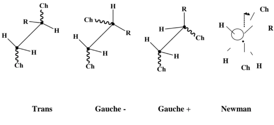 Figure  5.2. Shifted  representation  of  the trans  conformation  and two  gauche  conformations  of  a  vinyl  polymer