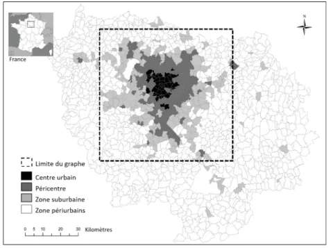 Figure 1 : Zone d’étude et gradients urbains en Île-de-France