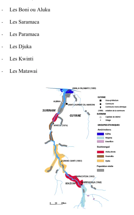 Figure 3 Répartition géographique des ethnies sur le Maroni 