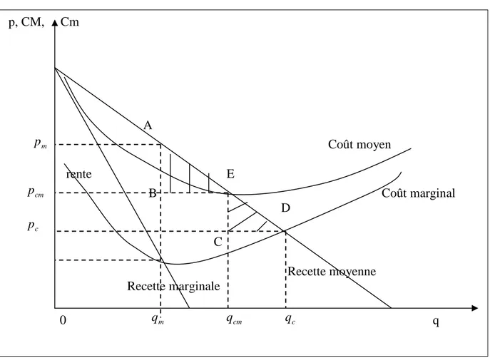 Graphique 1.2 : les inefficacités économiques du monopole naturel 