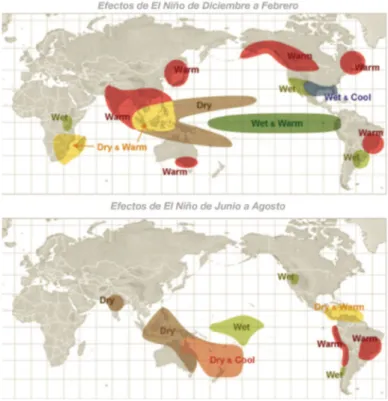 Figura 1. Características del océano  Pacífico en condiciones normales y 