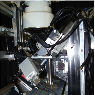 Fig. 5.1. Photograph of the Laue microdiffraction setup showing the different elements (“alignment” configuration with microscope in position and retracted detector) (Ulrich et al., 2011).