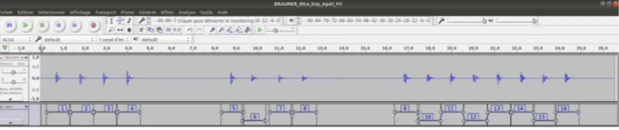 Figure 2.4 – Découpage d’un enregistrement avec la fonction SoundFinder d’Au- d’Au-dacity