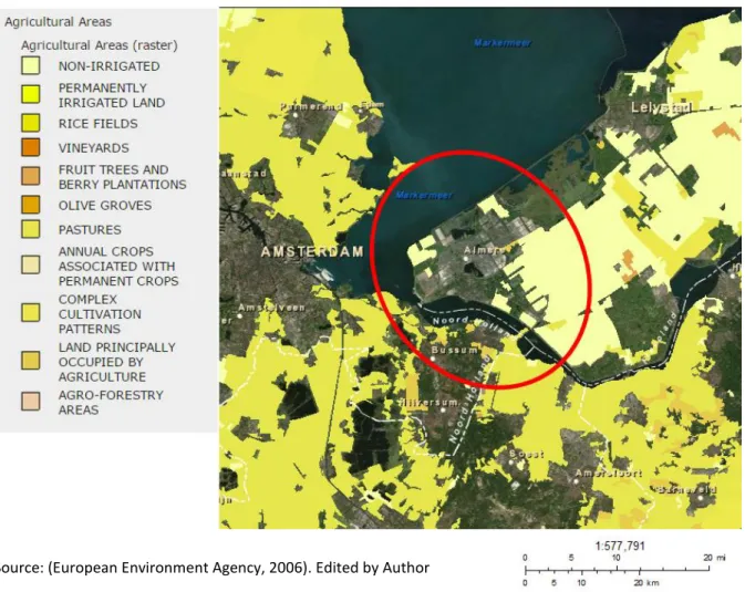 Figure 9- Corine Land Cover- Agricultural land use in Europe- Almere Region 