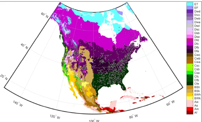 Figure 2.5 Localisation des bassins versants dans les zones climatiques de Köppen- Köppen-Geiger pour la période 1975-2004 