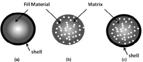 Figure 2.2 Différents systèmes d’encapsulation de probiotiques. A) Le type réservoir B) Le type matrice C)  Le type matrice enrobée (Tiré de Burgain et al., 2011)