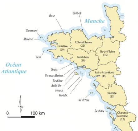 Figure 1: Les îles du Ponant possédant un statut communal (Source : Peuziat, 2013) 