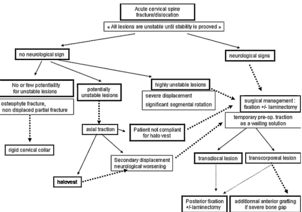 Fig. 5. Algorithm for the management of acute cervical lesions in the case of ankylosing spondylitis.