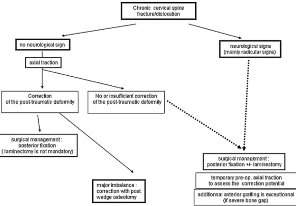 Fig. 6. Algorithm for the management of chronic cervical lesions in the case of ankylosing spondylitis.