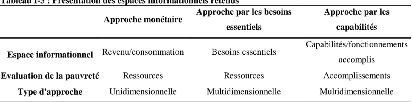 Tableau I-3 : Présentation des espaces informationnels retenus 