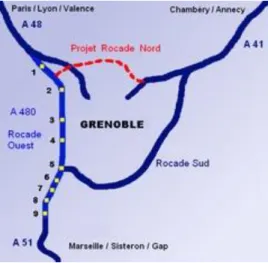 Figure 5 : Carte du réseau de voies rapides à  Grenoble, Source: Wikipedia