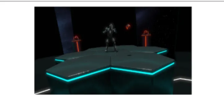 FigUre 5 | Configuration of the virtual arena during the first task: perception  and deflection of projectiles.