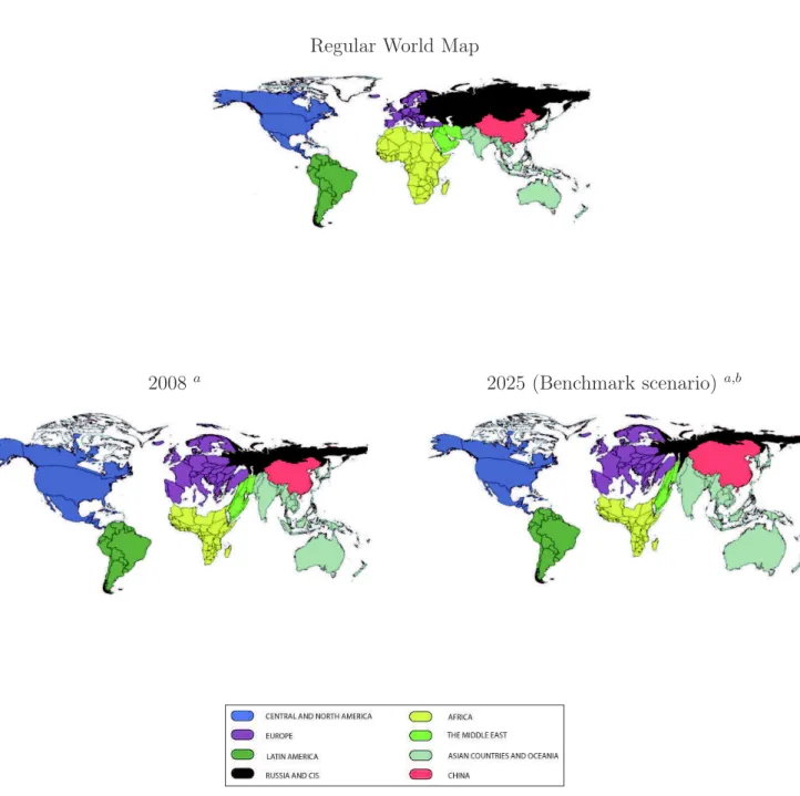 Figure 3: An alternative view of the projected evolution of the share of each region’s CO 2 emissions in 2008 and 2025.
