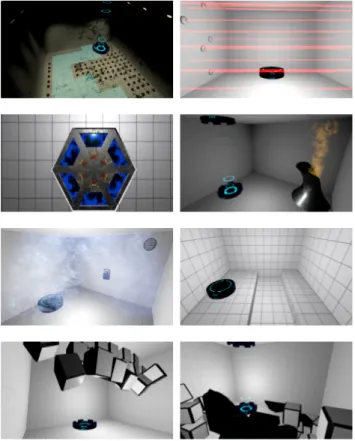 Figure 1: Illustrations of the different rooms of the VR game.