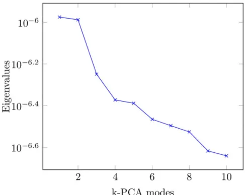 Fig 5. This picture represents the evolution of the eigenvalues for the first 10 k-PCA modes