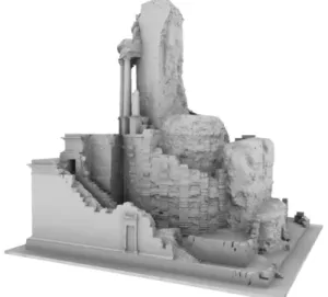 Figure 1.   3D model of the current state of the building elaborated with  a hybrid modeling approach mixing laser scanning and photogrammetry 
