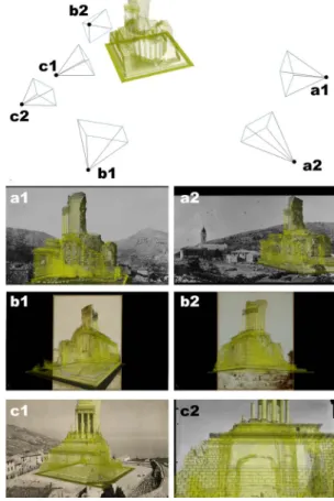 Figure 3.   Fig. 3. Spatial referencing of historical photos on the 3D  model of the current state of the building
