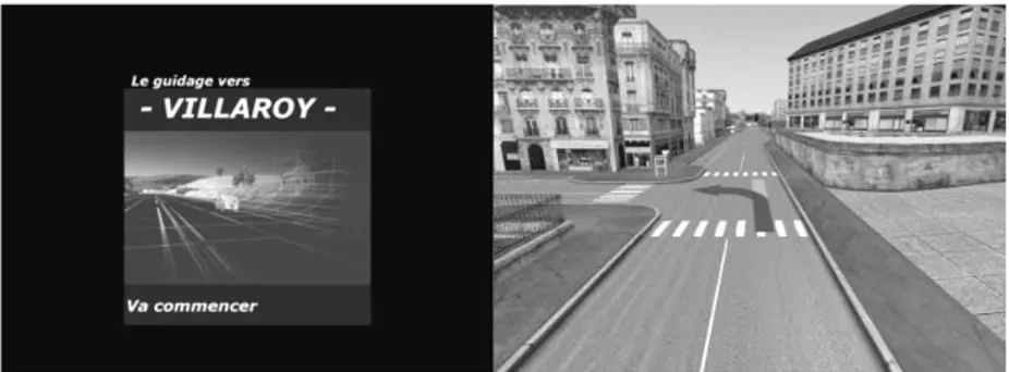 Figure 1. Realistic navigation system interface. System’s starting picture  (left) and an example of guidance picture (right) 