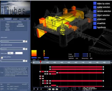 Figure 5. NUBES web interface. The graphs on the bottom describe buildings  lifespan and their "temporal position"