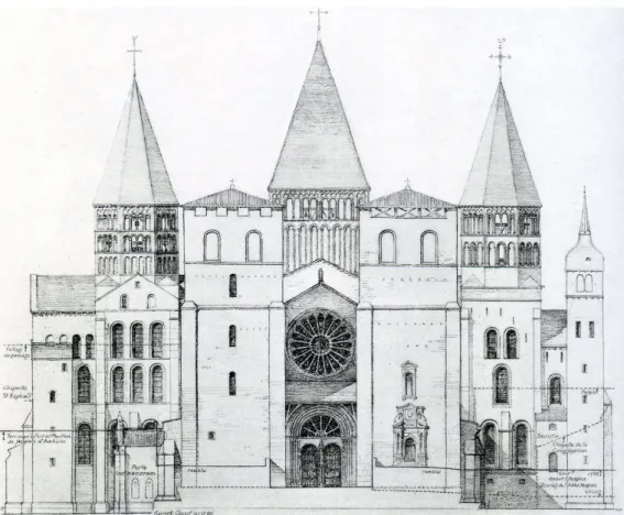 Fig. 3 – K. J. Conant, restitution de la façade gothique (musée d’art et d’archéologie-Ochier, Cluny).