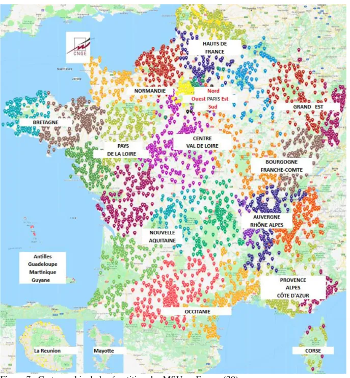 Figure 7 : Cartographie de la répartition des MSU en France (30) 