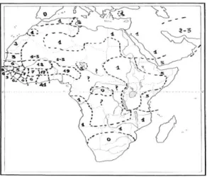 Figure 12  :  Carte du nombre d’espèces végétales fournissant des frotte-dents en Afrique
