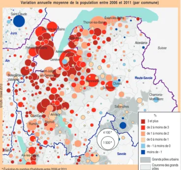 Figure 13: &#34;Annecy et le pourtour lémanique, deux foyers de  progression démographique&#34;, source INSEE