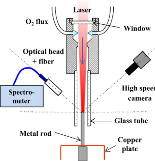 Fig. 1 Test apparatus with the optical pyrometry experimental set-up