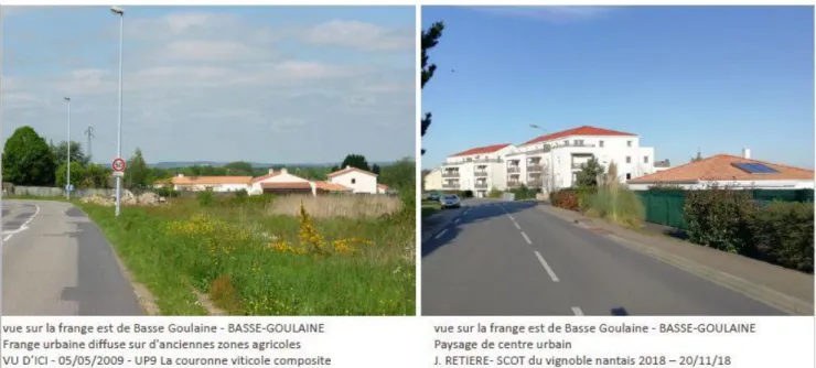 Figure 9 : Reconduction photographique de la frange urbaine de Basse-Goulaine montrant ses évolutions drastiques   Source : Cabinet VU D’ICI – 05/05/2009 et Jonathan RETIERE 20/11/2018 