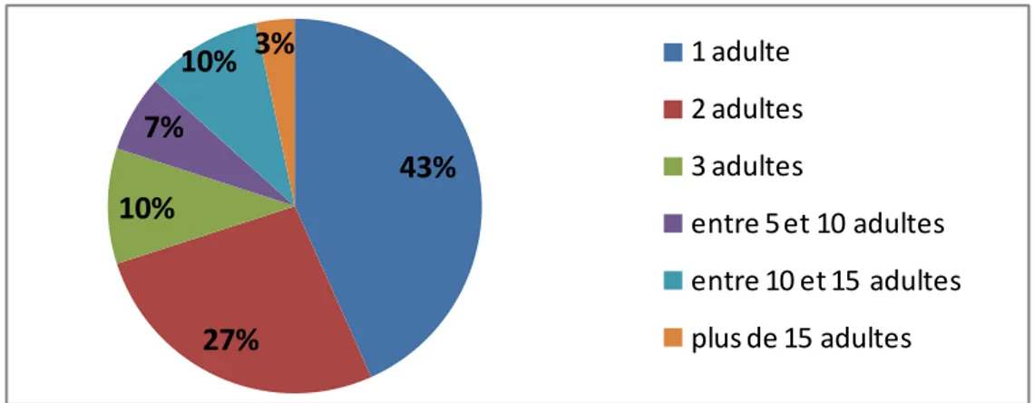 Figure 4 : Répartition des orthophonistes en fonction du nombre de patients adultes avec  trisomie 21 qu'elles ont suivis.