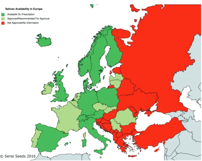 Figure 12 - Disponibilité du Sativex® en Europe 