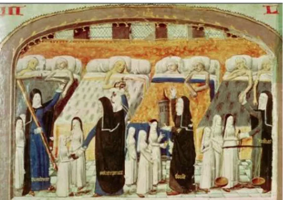 Figure 5 : Enluminure représentant une salle de l’Hôtel-Dieu de Paris, vers 1482 