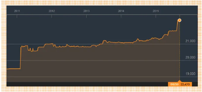Graphique 13: La fluctuation du taux de change entre VND et USD depuis l’année 2008 