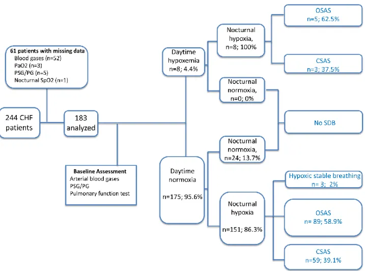 Figure 1: Flow chart: Daytime hypoxia was define by a PaO2 below 8.65 kPa (65 mmHg). 