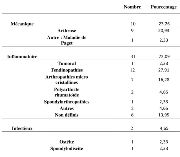 Tableau 11 : description des pathologies rhumatologiques 