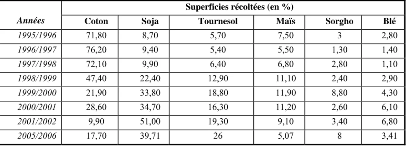 Tableau 3-Evolution de la composition relative des principales productions agricoles de la province du  Chaco entre 1995 et 2006 