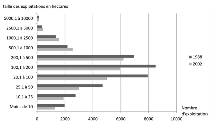 Graphique 5-Evolution des exploitations agricoles selon leur taille dans la province de Santa Fe  
