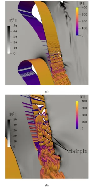 Fig. 9. VKI LS-89 cascade: time-averaged isocontours of the Mach number  (IRS4).