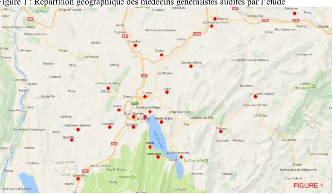 Figure 1 : Répartition géographique des médecins généralistes audités par l’étude 