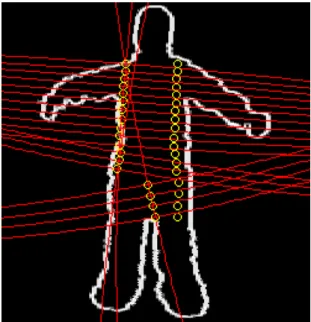 Figure 4. Geodesic distances in the spherical image. An example of sampled points from a part of the  3D model projected in the image