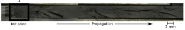 Fig. 4 Observation by light microscopy of the fracture surface of sample B3. Zone 1 represents the crack initiation zone